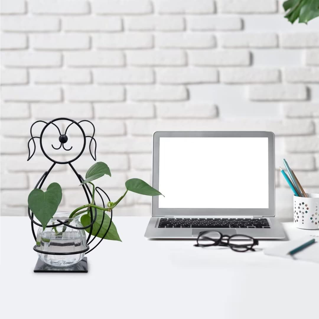 Joyathome Desktop Glass Planter Vase Holder, Metal Dog Plant Terrarium Stand for Plants Creative Decorations for Home Patio Lawn Garden …