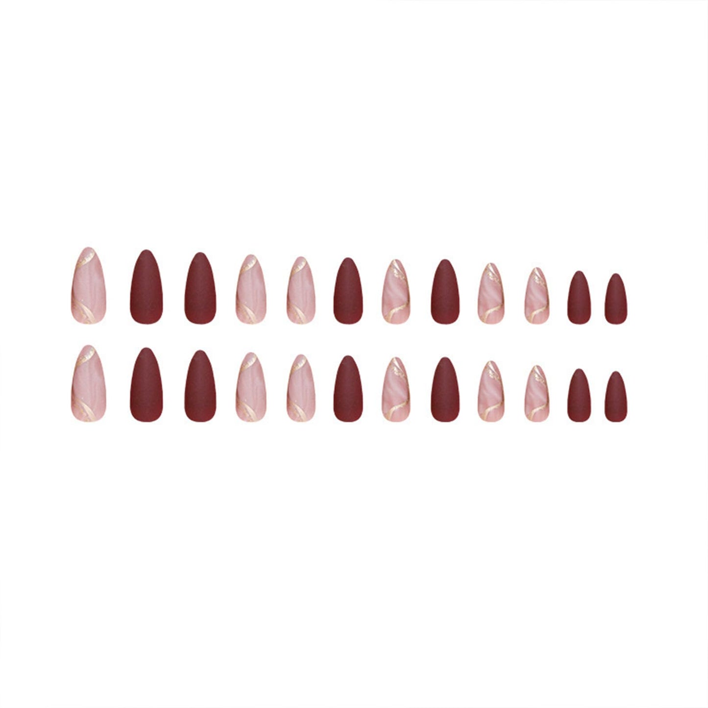 Almond Press on Nails Medium Fake Nails with Designs Marble Texture False Nails Press ons Reddish Brown Matte Glue on Nail Acrylic Full Cover Nail Artificial Stick on Nails for Women 24PCS
