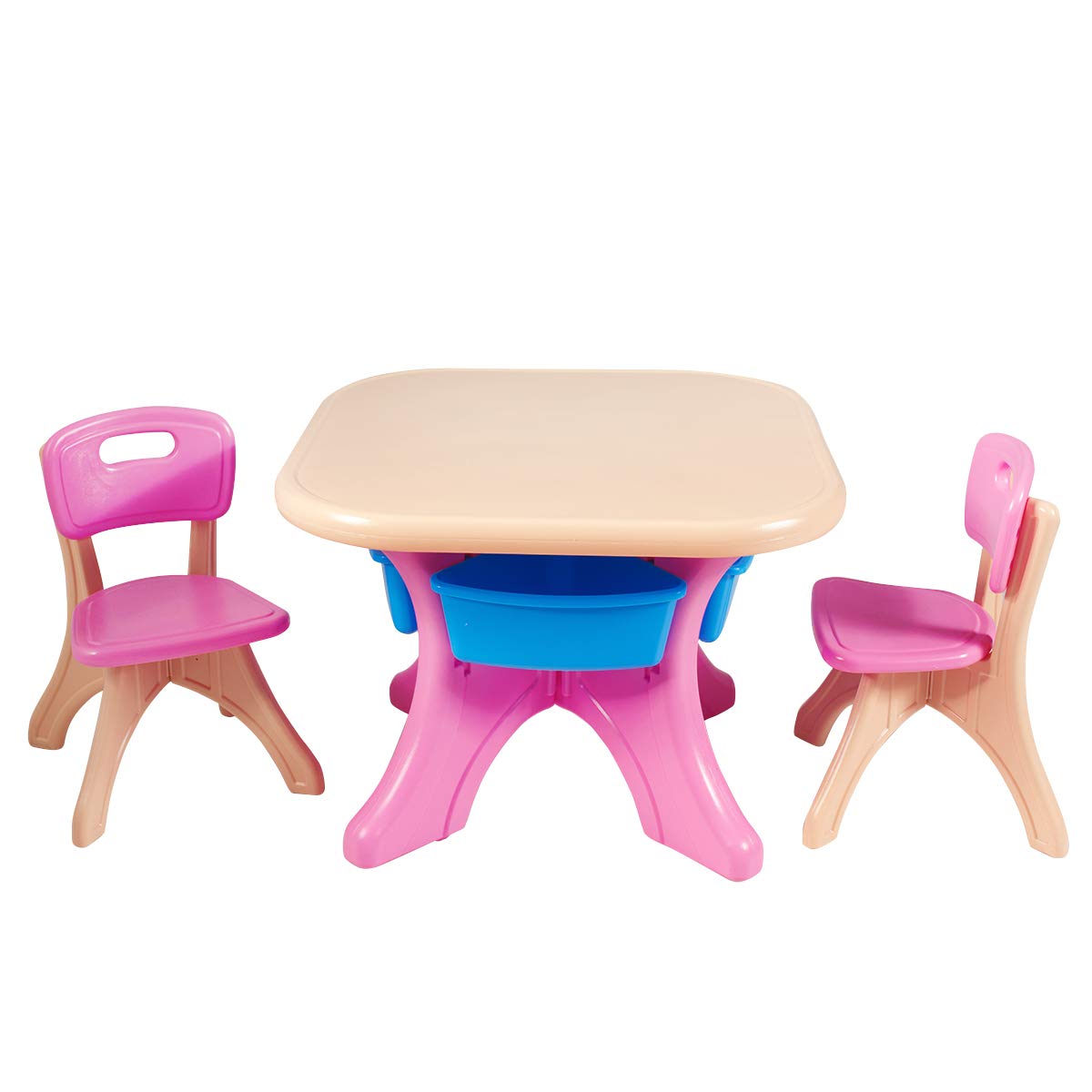 KOTEK Kids Table and Chair Set with Storage Bin, 3 Piece Activity Table Set with 2 Chairs for Toddler, Children Art Crafts Study Desk for Reading, Drawing, Painting (Pink)