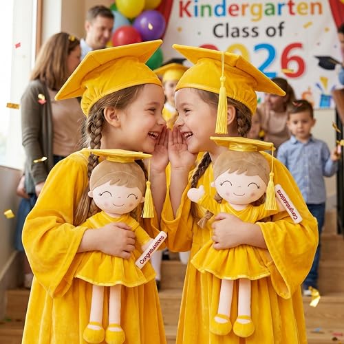 Gloveleya 16" Yellow Graduation Doll - Bright & Cheerful Plush Toy with Cap & Gown - Preschool Kindergarten Graduation Gift for Daughter, Class of 2026