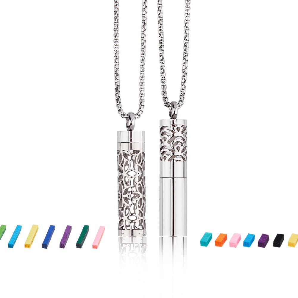 SUPERFINDINGS 2 Styles Essential Oil Necklace Diffuser Oil Aromatherapy Pendant with 20Pcs Felt Pads Changeable Perfume Pads Stainless Steel Diffuser Locket Pendant Set for Woman Men Christmas Gifts