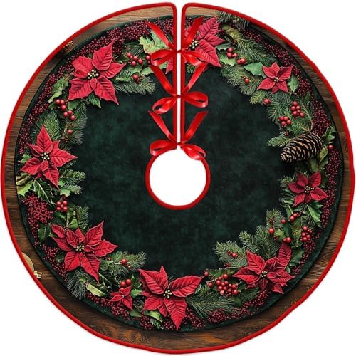 Red Leaves Christmas Tree Skirt 48 Inch by Leo Walker Rustic Xmas Tree Skirt Black Red Christmas Tree Skirt Ornaments for Merry Christmas Holiday Party Decorations Indoor Outdoor