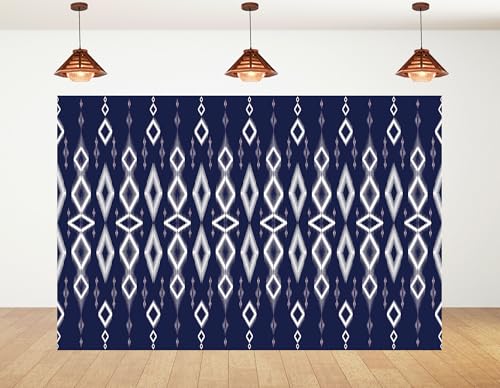 7x7ft Ethnic Geometric Backdrop Navy White Tribal Pattern Photography Background for Minimalist Boho Party and Art Display Wall Decorations Tapestry Photo Booth Props - size: 7x7ft