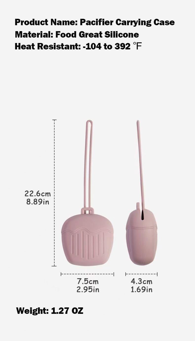 UQBEUQ Silicone Pacifier Holder Case - Leak-Proof & Portable Baby Pacifier Storage Carrying case with Leash, BPA-Free, for Boys Girls Toddlers (2-Pack Apple Shape, Pink)