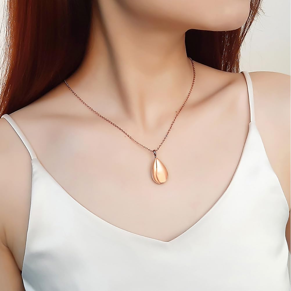 Abaodam Perfume Necklace for Women Aromatherapy Diffuser Pendant Urn Necklace for Ashes Teardrop-Shaped Memorial Jewelry with Chain Essential Oil Scent Keeper