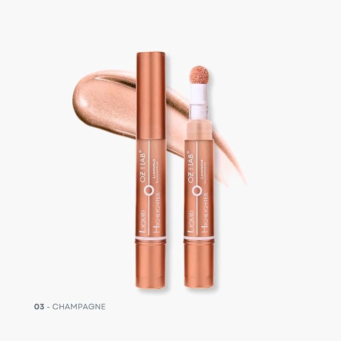 Angelo Glow Liquid Highlighter Wand Champagne – Buildable Illuminating Makeup Stick for Face and Body – Radiant Finish – 6ML/0.21FL.OZ，PACK OF 1
