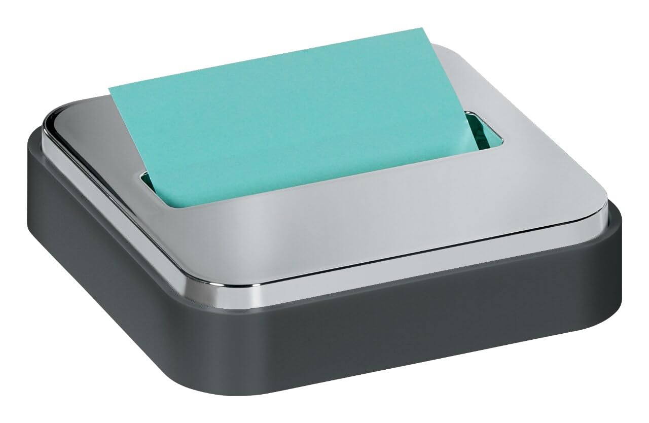 Post-it Note Dispenser with Post-it Pop-up Notes, Black Base with Steel Top, 1 Aqua Splash 3 in. x 3 in. Super Sticky Note Pad, Classroom or Office Supplies - 2 Pack