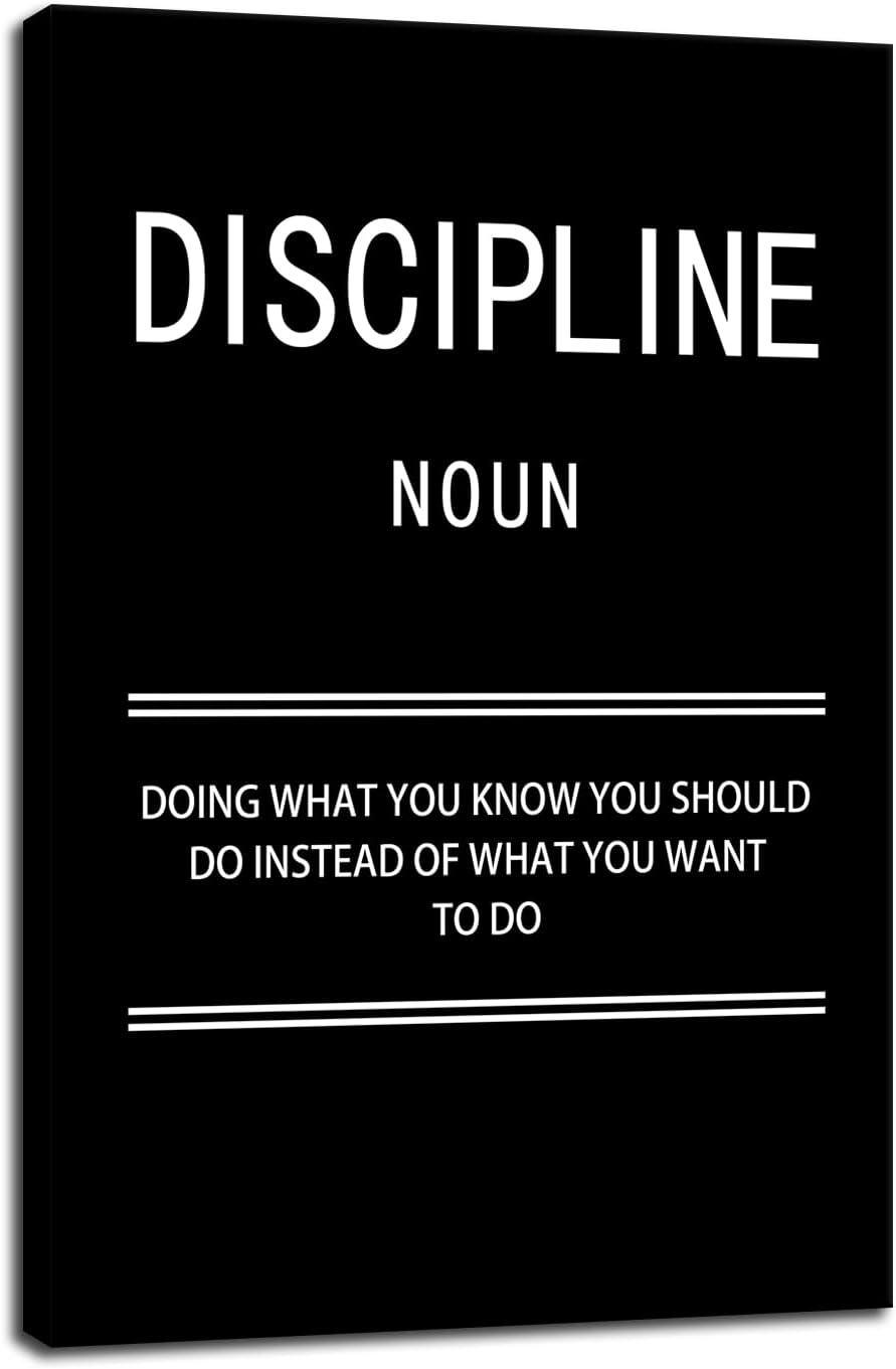 Discipline Noun Inspirational Posters Motivational Affirmative Wall Art Prints on Canvas Modern Home Decor Painting Artwork for Living Room Office Stretched and Framed Ready to Hang [12''W x 18''H]
