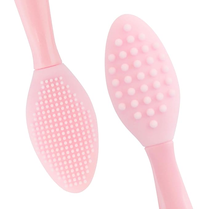Lip Scrub Brush,Double-Sided Silicone Exfoliating Lip Brush Tool for Smoother and Fuller Lip Appearance,Pink,2pcs
