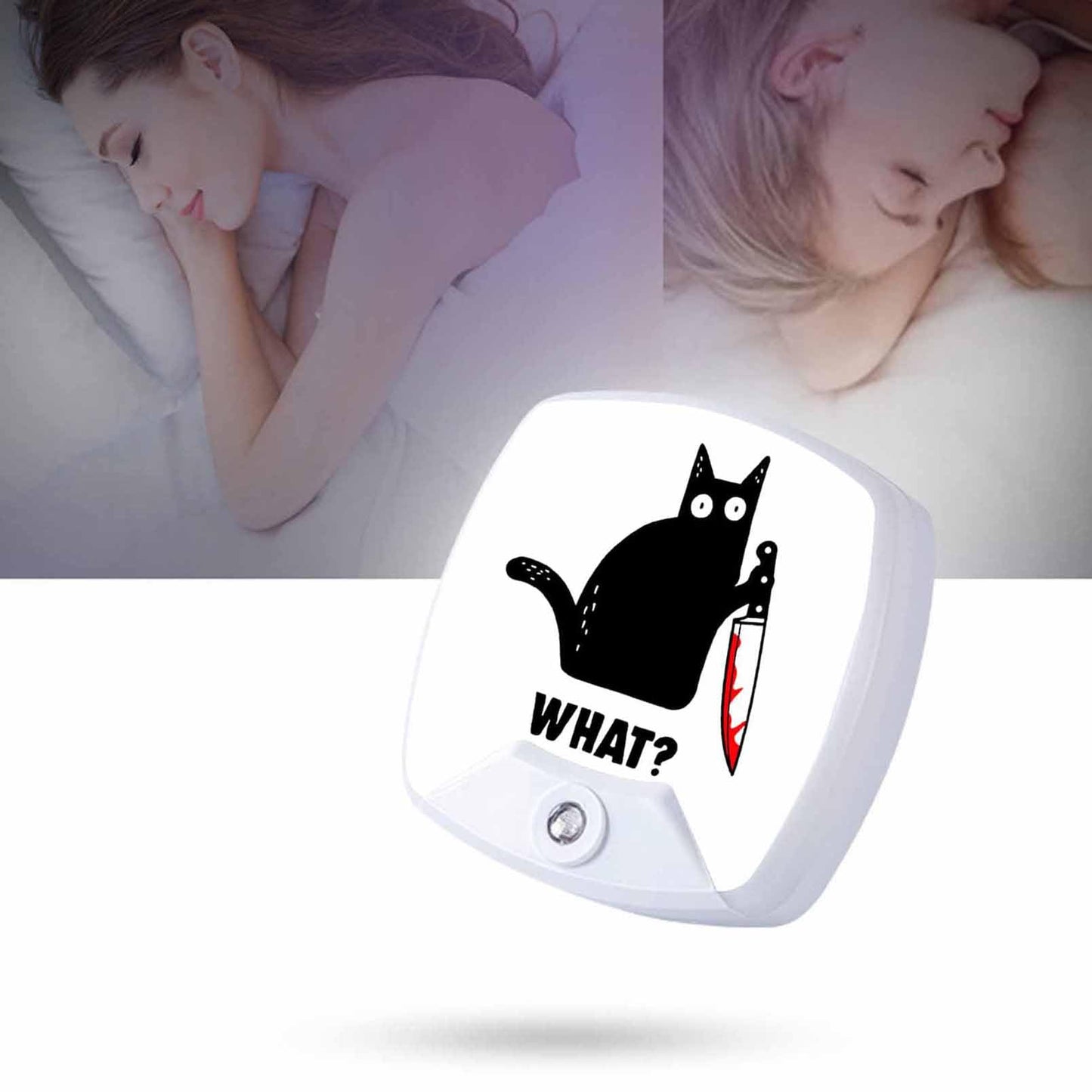 Chrobak LED Night Light,Black Cat and Knife What LED Night Light Plug into Wall with Dusk to Dawn Light Sensor White Energy Efficient Nightlight for Bedroom Bathroom Hallway Living Room Kitchen