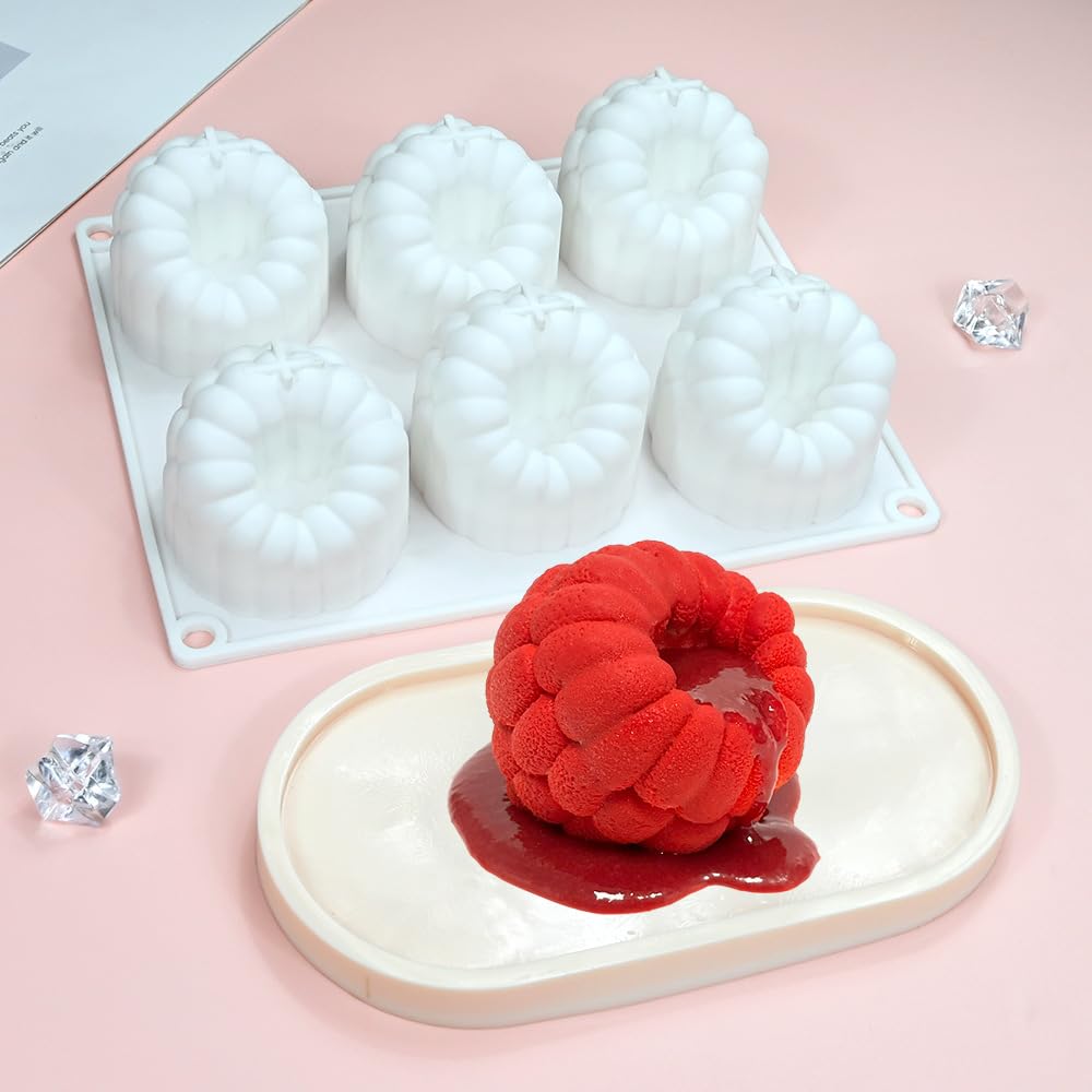 6-Hole Raspberries Mousse Cake Mold Food Grade Silicone Molds for Baking 3D Raspberries Pudding Cakes Silicone Mold Dessert Chocolate Molds Rubus Fruit Cake Decorating Tools Non-stick Baking Mould