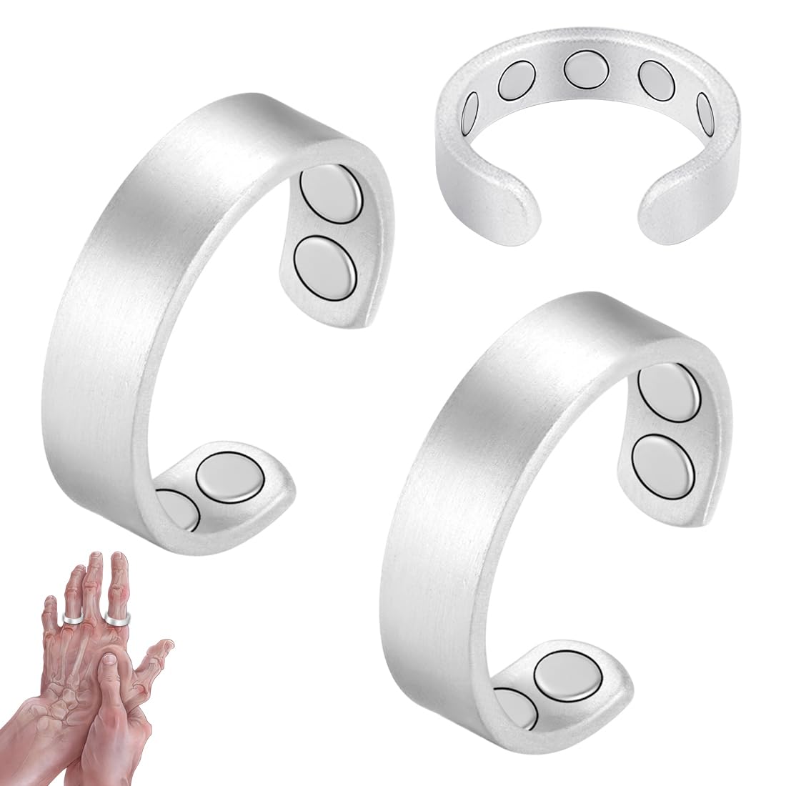 Vicmag 2PCS Magnetic Copper Rings for Women & Men,99.99% Pure Copper Ring with 9X Magnets Gift Adjustable(9X Silver)