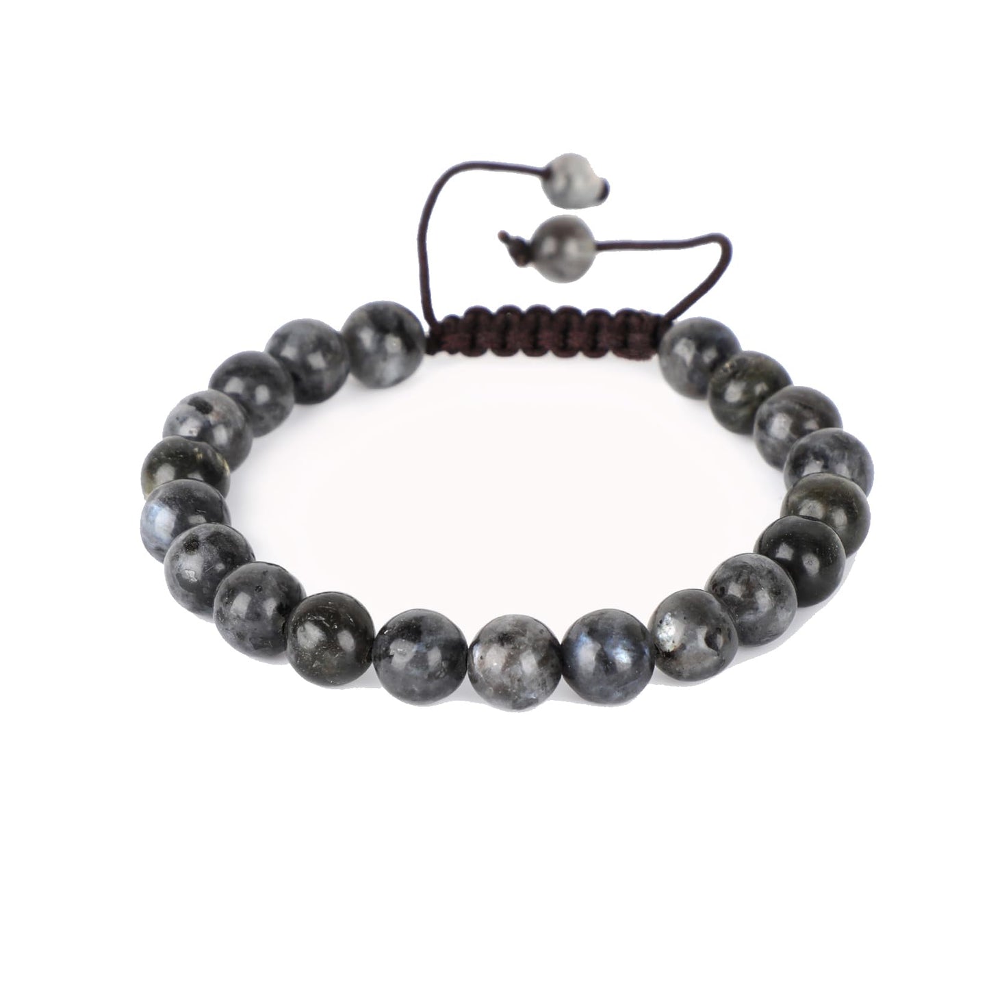 AD Beads Natural 8mm Gemstone Bracelets Healing Power Crystal Macrame Adjustable 7-9 Inch (Larvikite)