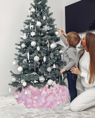 Christmas Snowflake Christmas Tree Collar Tree Box Stand Cover,Artificial/Pencil/Silm/Skinny Tree Ring 6 Packs Collapsible Tree Skirt for Christmas Xmas Tree,Gradient Marble Blush Pink 14.5"x10"