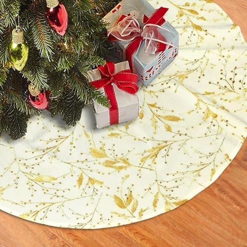 Yellow Leaves Branches Flowers Christmas Tree Skirts 30", Xmas Tree Cloth Mats Trees Skirts for Decor Gift, Home Decoration
