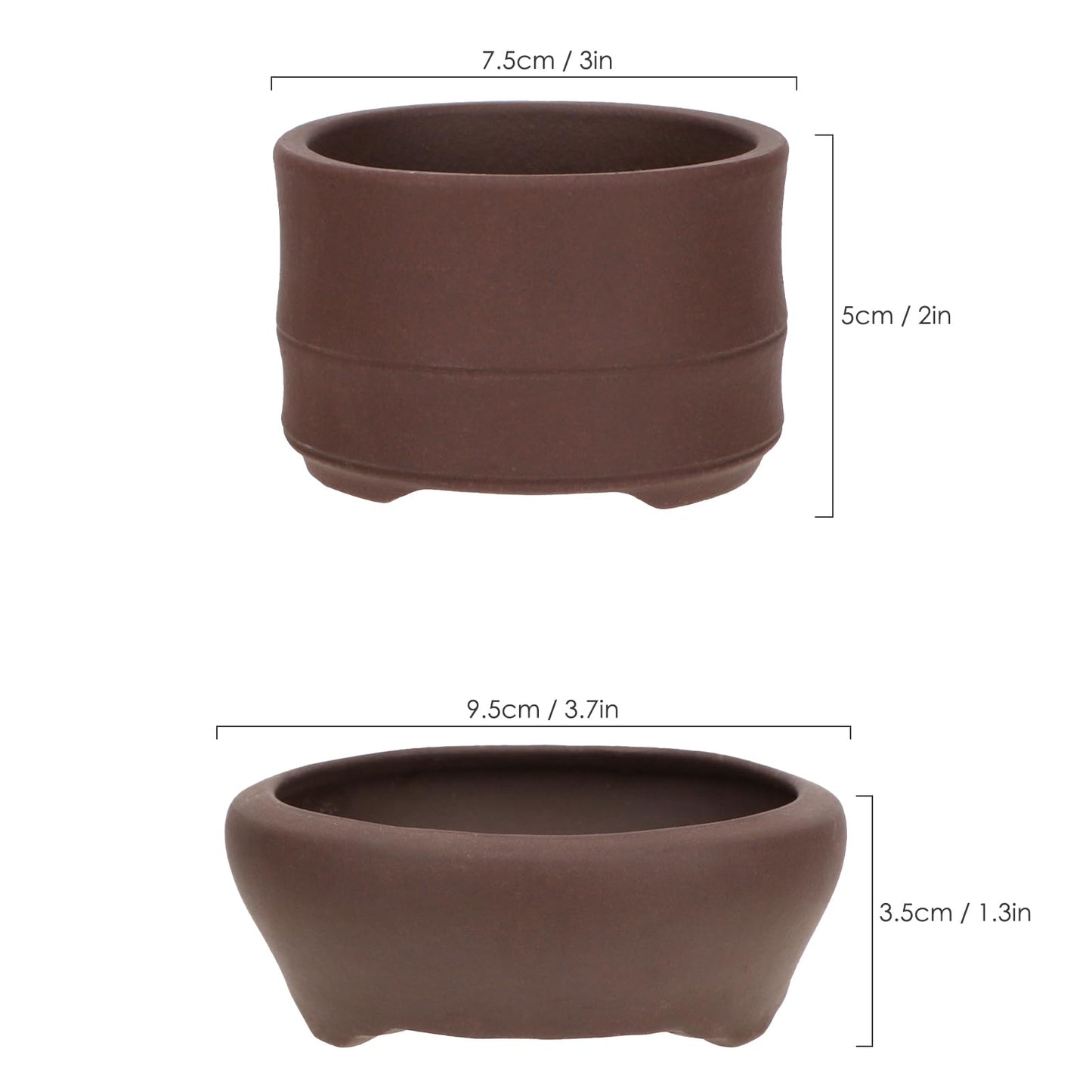 Bonsai Planter 2 pc 3.0" + 3.7" Unglazed Round Ceramic Succulent Pots Set