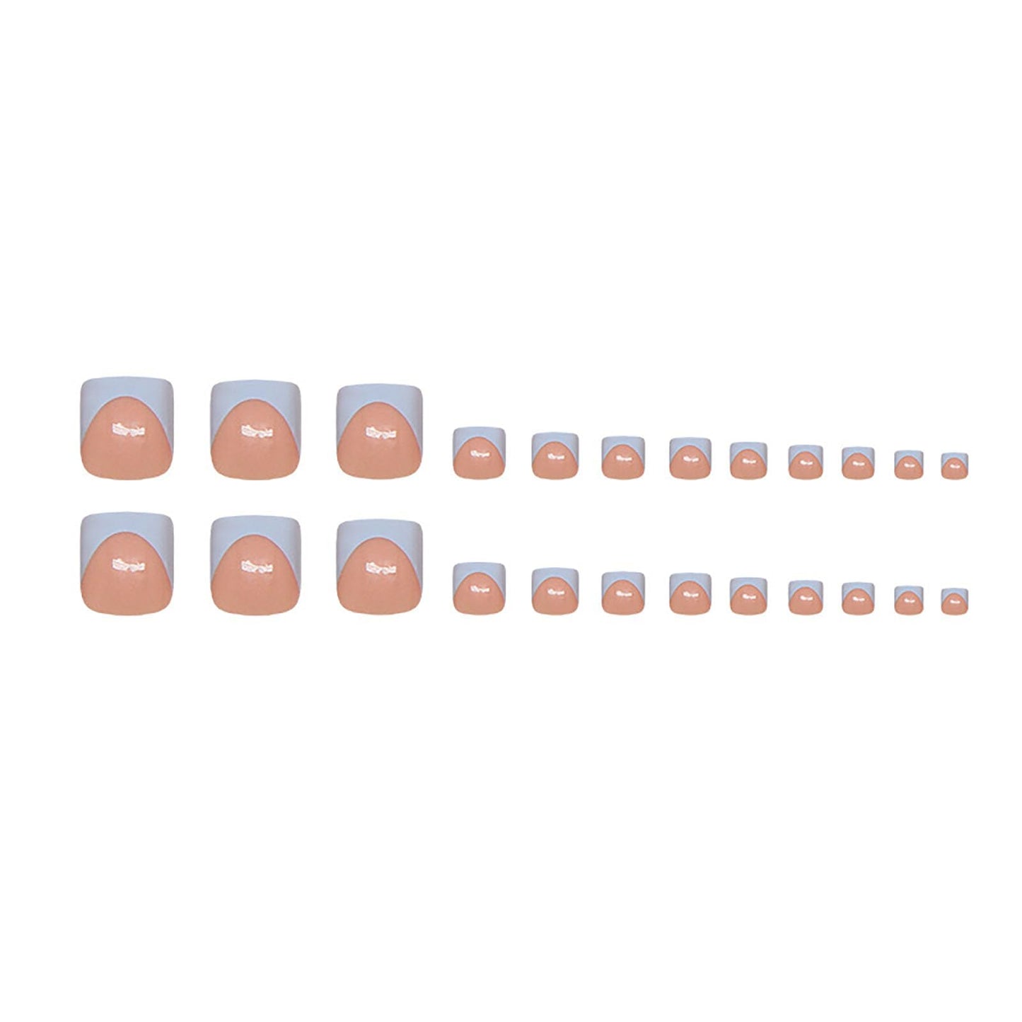 RUOKEXIN Short Press on Toenails Blue French Tip Fake Toenails with Designs Square Toe Nail Press ons Sparkly Artificial Nails for Women 24Pcs