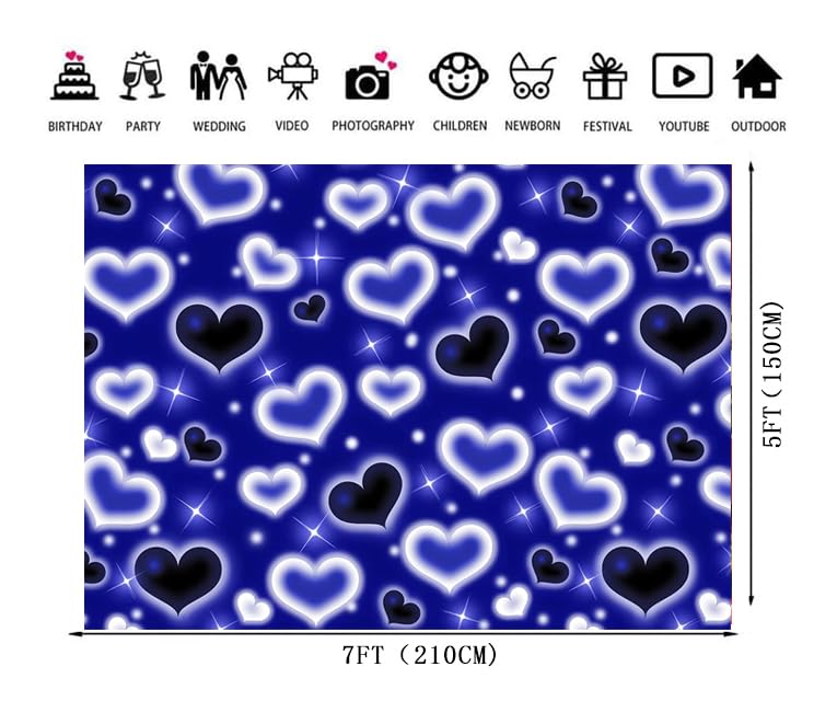 Blue Heart Early 90s Backdrop Blue Heart Old School 90s Valentine's Day Birthday Party Backdrop Graduation Party Photo Backdrop Happy Birthday Background 7x5ft - size: purple