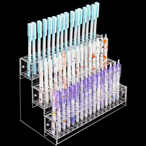 WAYUTO 144 Holes Acrylic Pencil Holder Pen Storage Rack Marker Display Stand Makeup Brush Organizer Stationery Supplies Holder for Desktop 3-Tier
