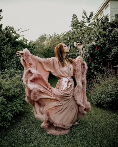Feather Silk Satin Bridal Robe Long Wedding Scarf Illusion Bathrobe Sleepwear for Women Sexy Lingerie Nightgown - color: Teal, size: Large-X-Large