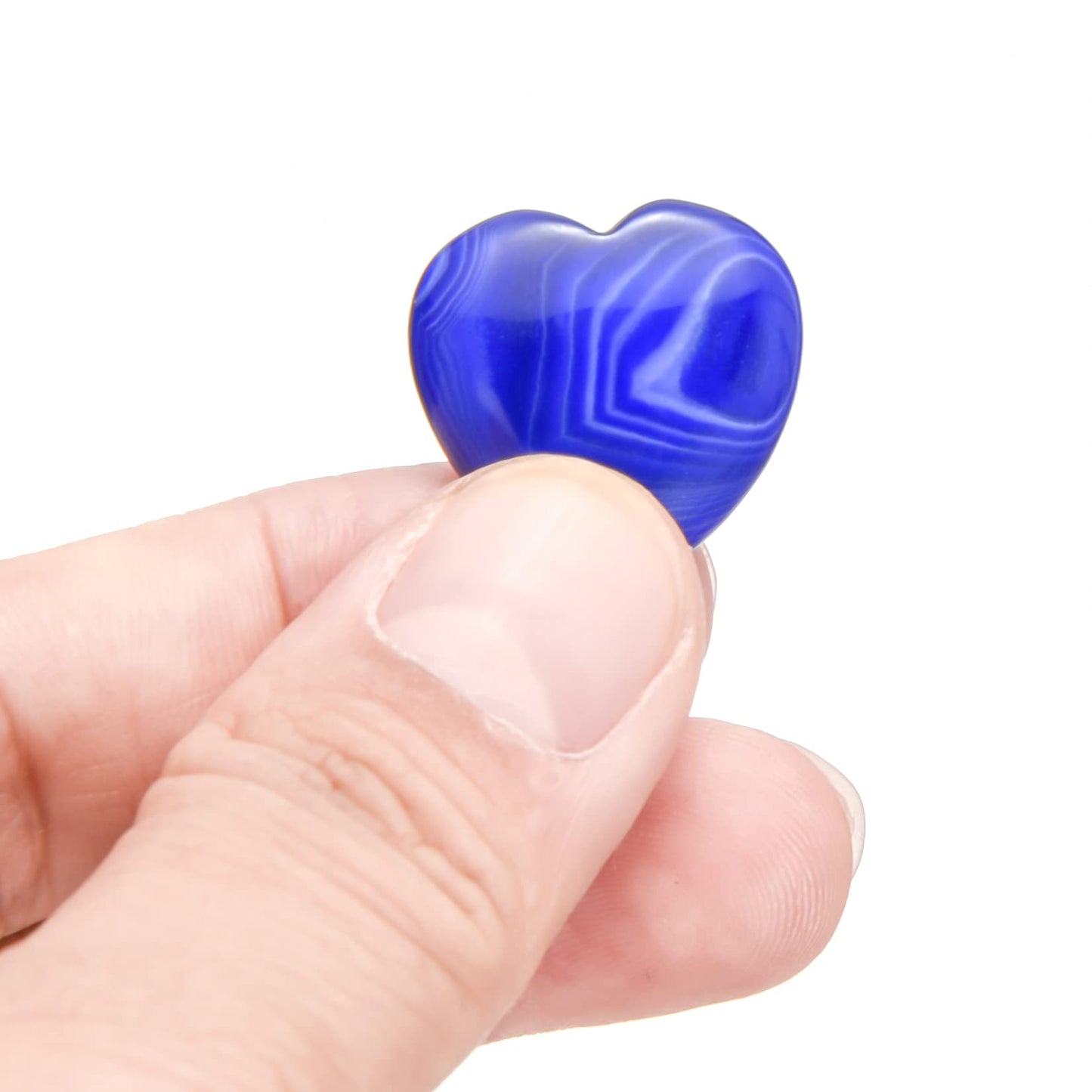 Marrywindix 15 Packs 0.8 Inch Healing Crystal Natural Blue Agate Heart Love Carved Palm Worry Stone Chakra Reiki Balancing