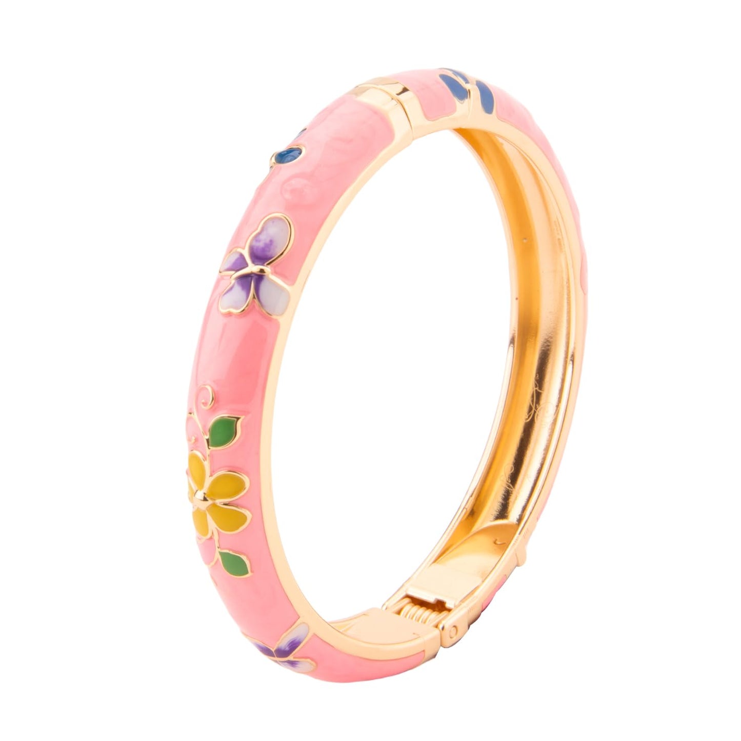 UJOY Bangles 5 Pcs Enamel Jewelry Set Rose Gold Flower Engraved Cloisonne Bracelets Pack in a Box 5PCS green pink white