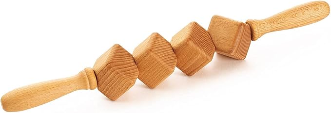 Massage Roller Stick - 15 inch Lymphatic Drainage Dice Wooden Massager Rollers for Body Sculpting, Muscle Shaping, Celulite Remover - Wood Therapy Massage Tools for Manual Maderotherapy