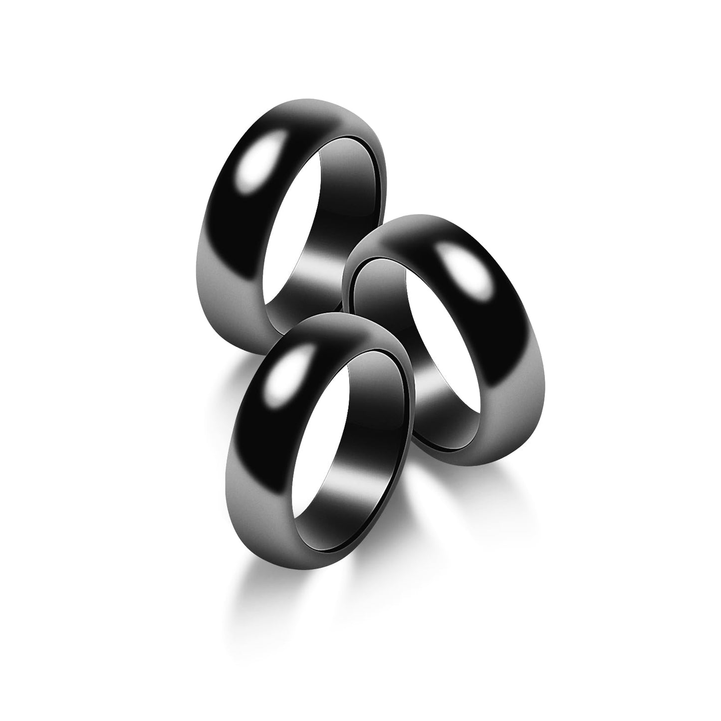 Fashtour Genuine Magnetic Hematite Rings, 3 per Order, Black Hematite Ring, Magnetic Ring for Men and Women (Size 5#)