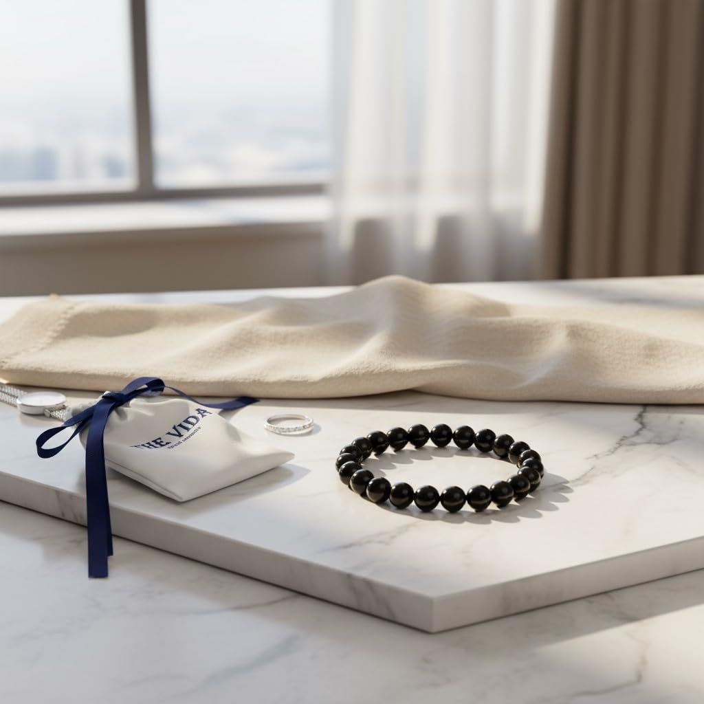 The Vida Handmade AAA+ Quality Crystal Stretch Elastic Bracelet - Nature Gemstone - Jewelry Gift - Holiday Gift - For Women & Men (Black Onyx)