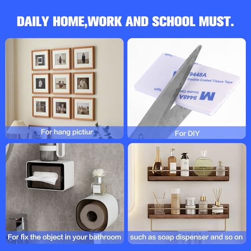 White Double Sided Adhesive Pads,Heavy Duty Mounting Tape,48Pcs 3mm Thickness Pre-Cut Foam Tape,Super-Sticky Black Strong Pads Rectangle Shape Waterproof for Walls Picture, Car, Home, Office - color: White