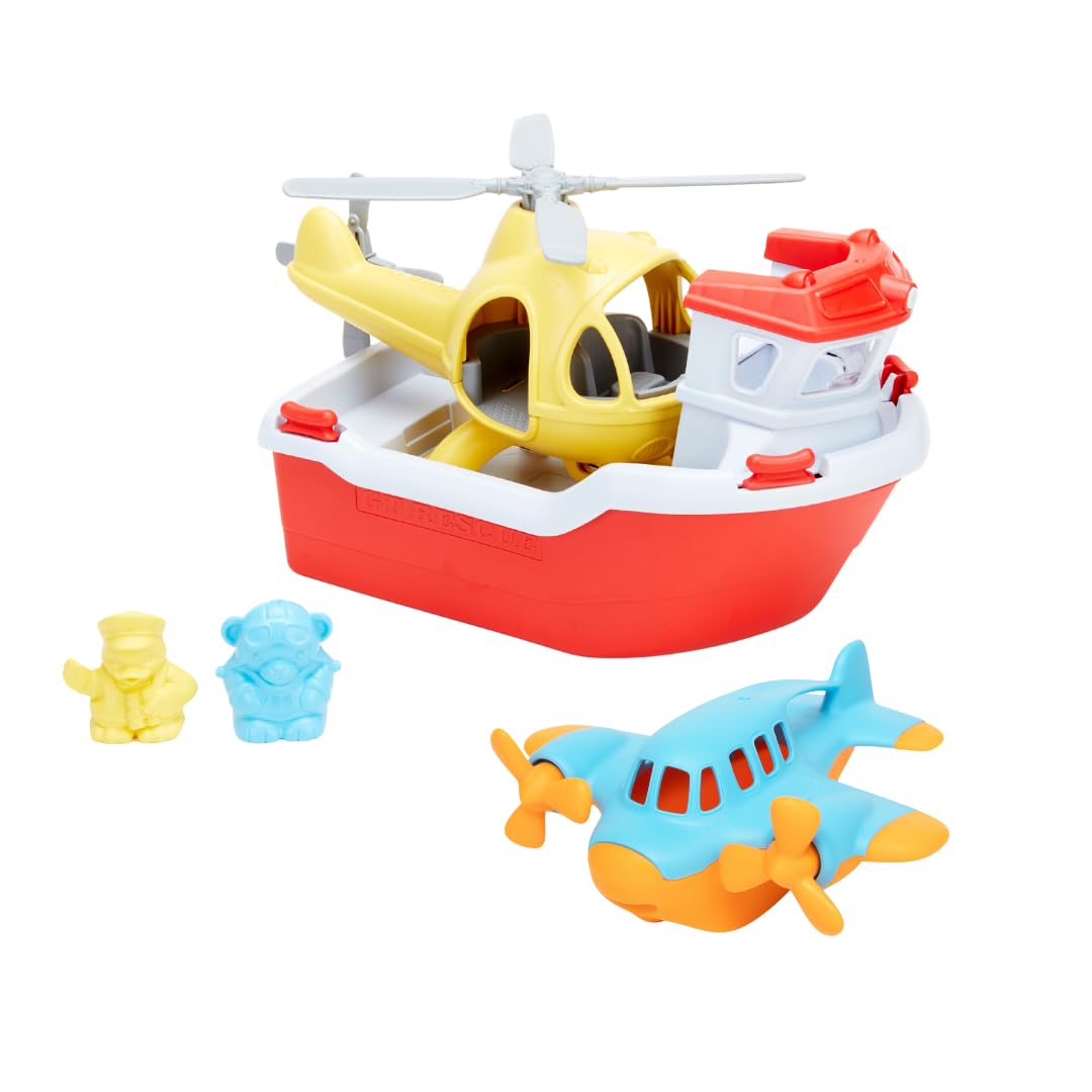 Mini Float Plane and Rescue Boat Bundle – Floating Bath and Outdoor Water Toy Set