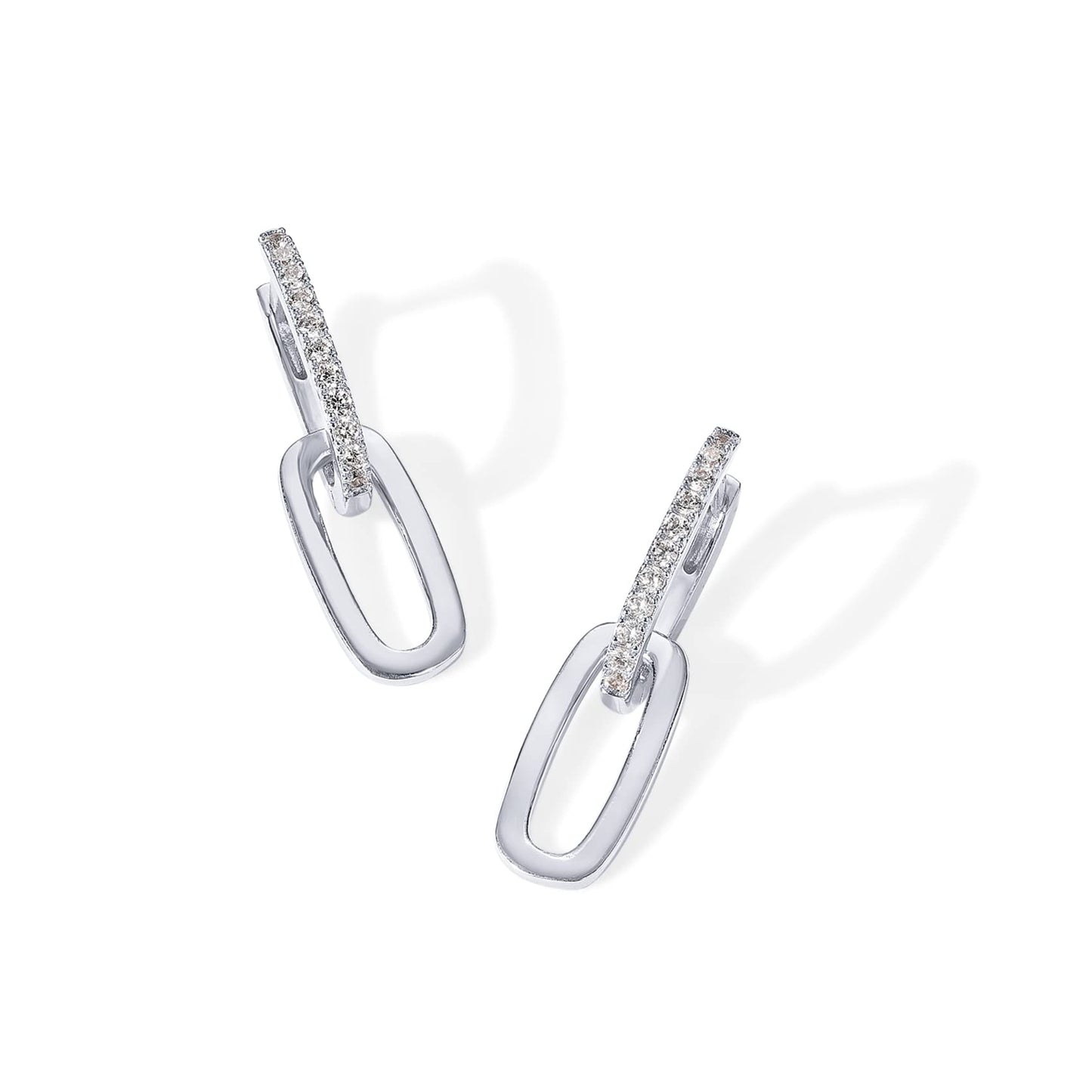 PAVOI Rhodium Plated Convertible Link Cubic Zirconia Earrings for Women - Link Chain - Drop Dangle Earrings
