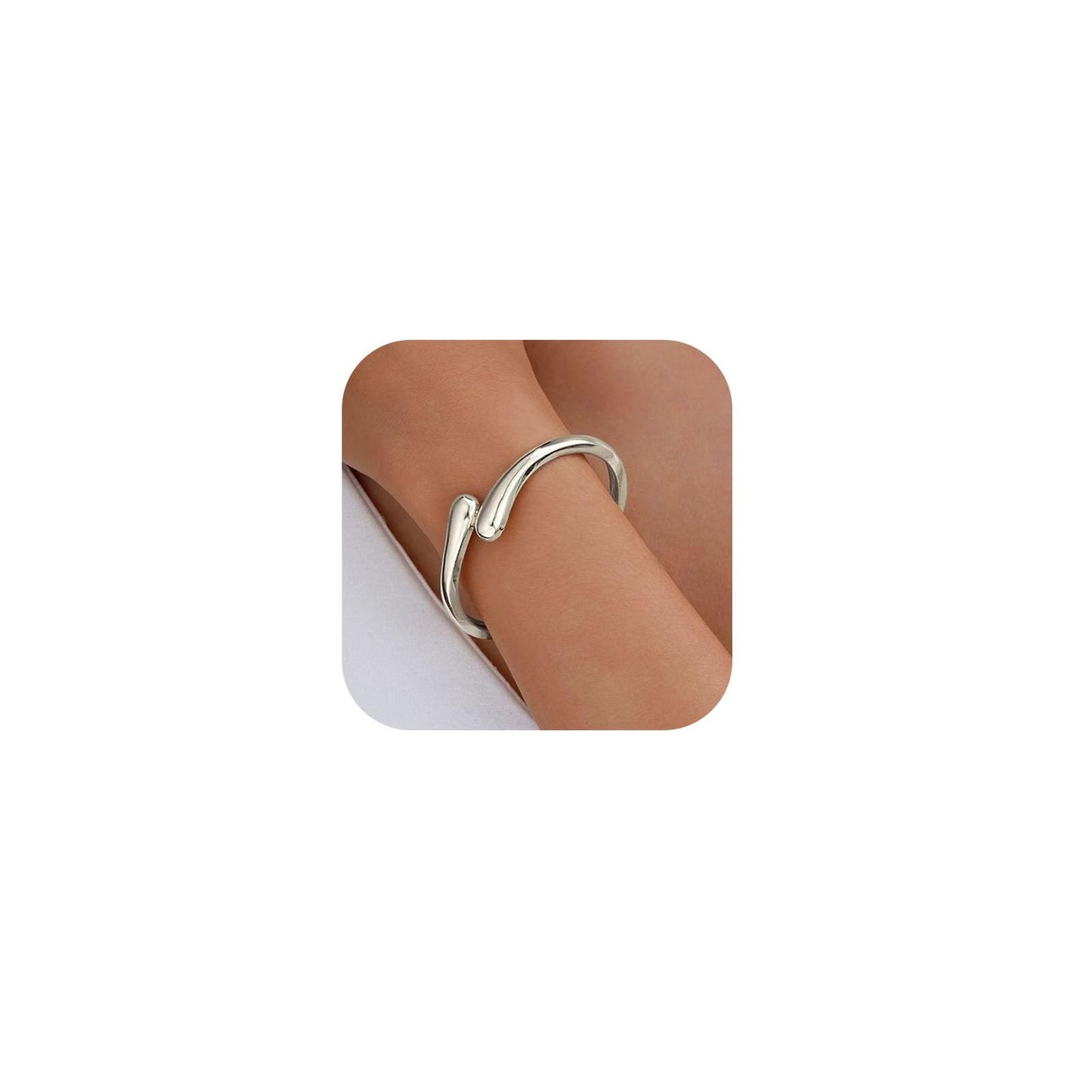 Hcrohihit Chunky Thick Cuff Bangle Bracelet for Women,Minimalist Adjustable Open Cuff Bracelet and Ring Collar Set,Polished Statement Cuff Bangle,Fashion Jewelry (A Silver)