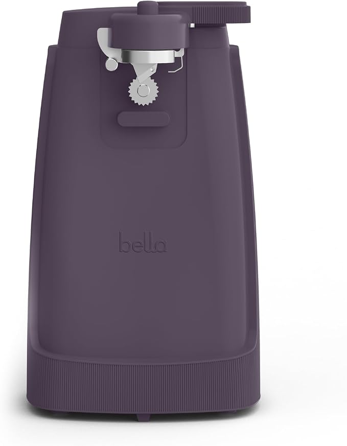 bella Electric Can Opener and Knife Sharpener, Removable Cutting Lever, Cord Storage, Stainless Steel Blade, Plum
