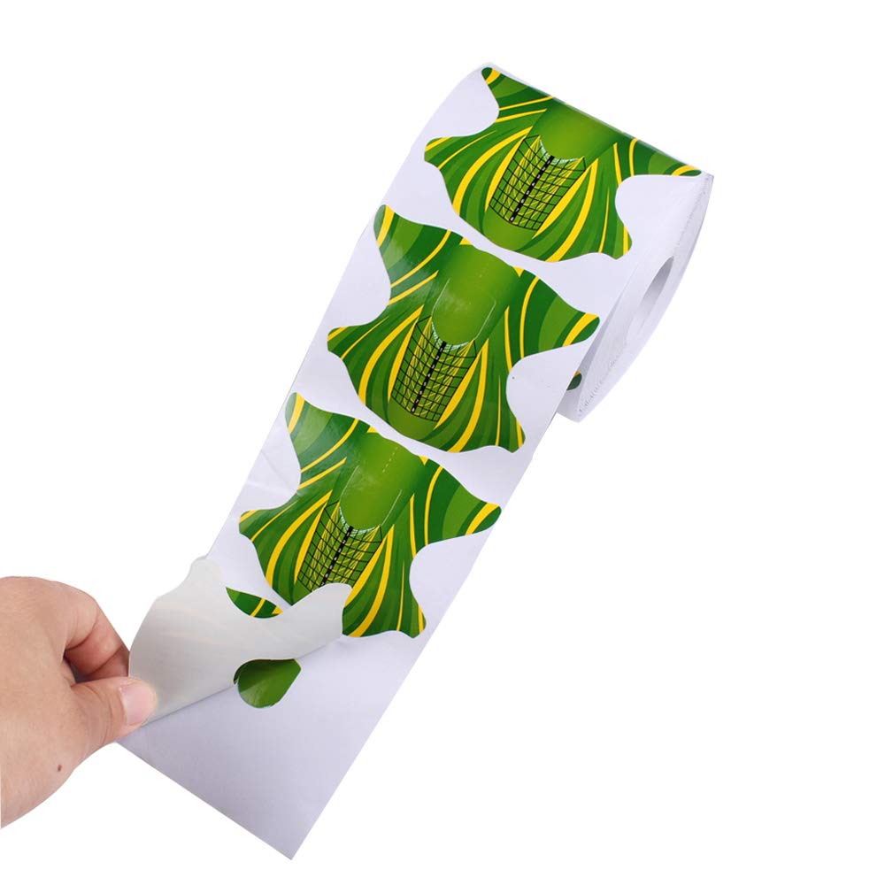 Beauty Leader 500 Pcs/Roll Nail Art Acrylic Tip Guide Gel Extension Nail Polish Styling Tools Curl Forms for Nails Care (B-Green)