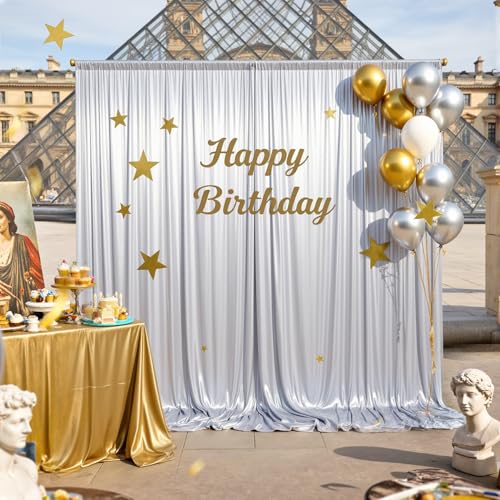 10x10ft Silver Backdrop Curtains Wedding Party Glitter Sequin Curtain Backdrop Photo Fabric Shimmer Drapes Backdrop Bridal Baby Shower Birthday Christmas Photoshoot Background 5x10FT, 2 Panels - color: Silver, size: 10ft X 10ft(2 Panels 5ft X 10ft)