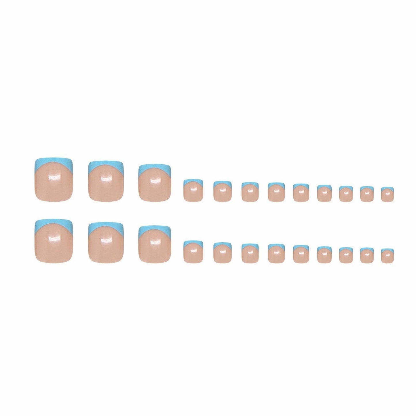 MERVF Blue French Tip Press on Fake Fingernails and Toenails Matching Set