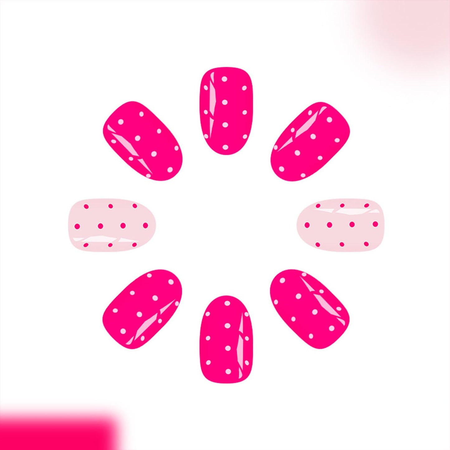 Polka Dot Press on Nails Short Oval Fake Nails with Pink Designs Short Nails Press ons Glossy Full Cover Pink Polka Dot Glue on Nails Reusable Artificial False Nails for Women Manicure