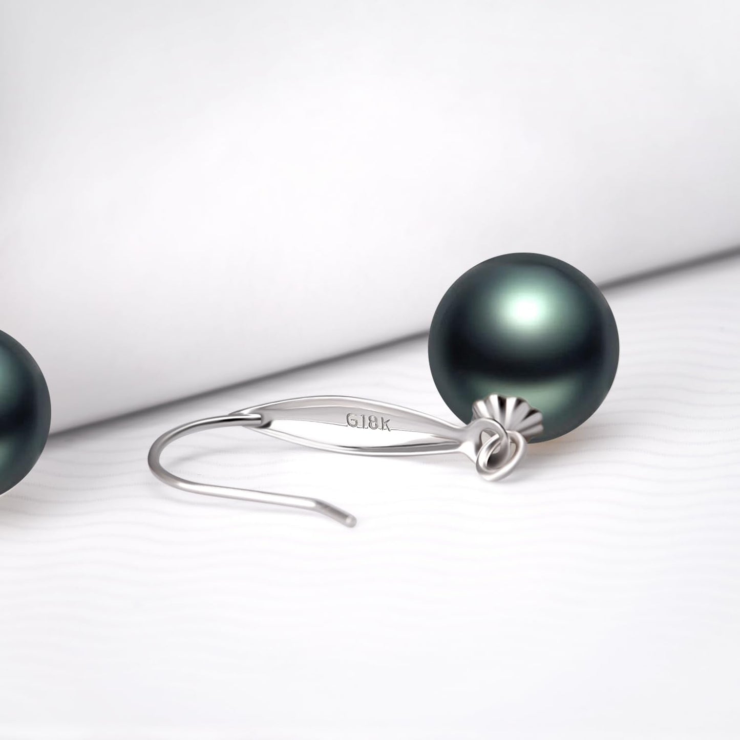 SISGEM 18k White Gold Simulated Black Freshwater Cultured Pearl Dangle Earring, 8 mm