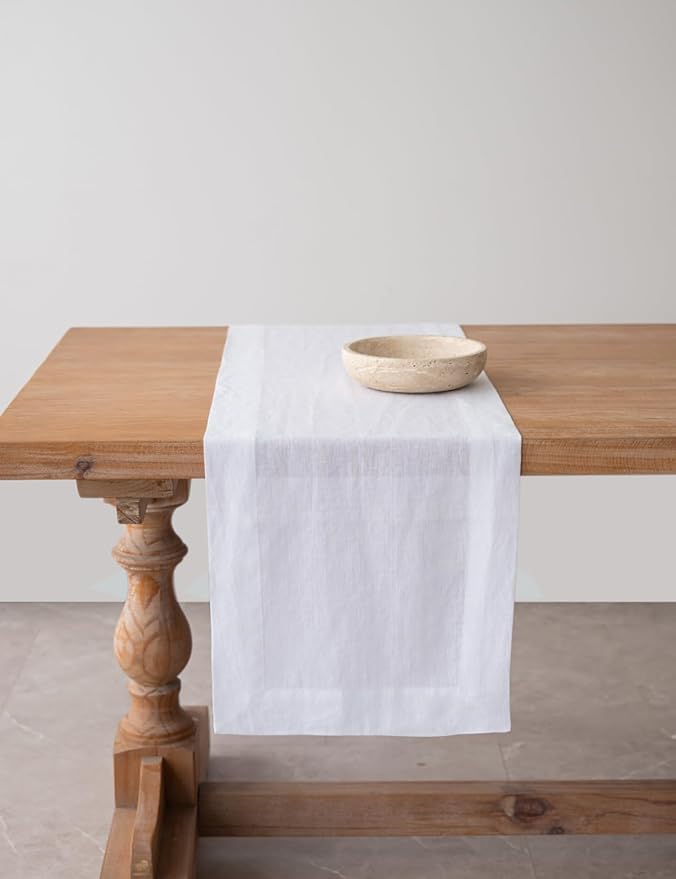 100% Hemp Table Runner, Organic Linen Table Runner, Farmhouse Table Decor, Boho Home Decor (White, 14 x 49 Inch)