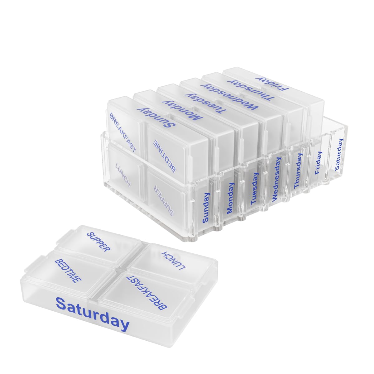 EZY DOSE Weekly (7-Day) Pill Case, Medicine Planner, Vitamin Organizer Box, Pop-Out Compartments, 4 Times a Day, Pocket Sized and Travel Friendly, Clear Lids, BPA Free