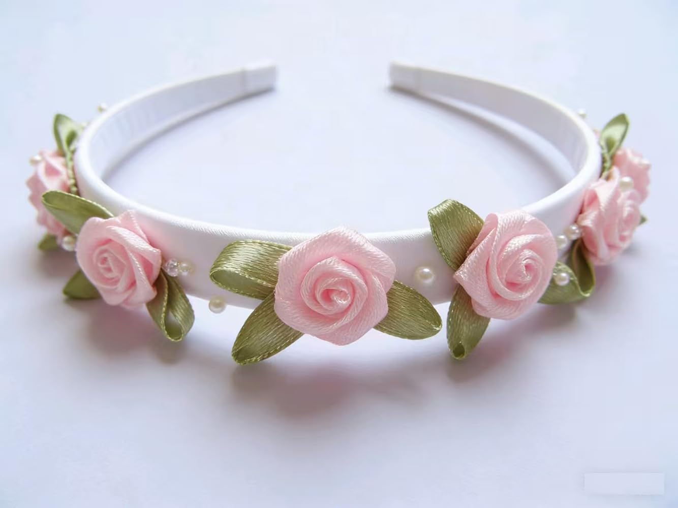 YYCRAFT Pack of 100 pcs Pink Satin Ribbon Rose w/Leaf Wedding Bride Appliques/Craft
