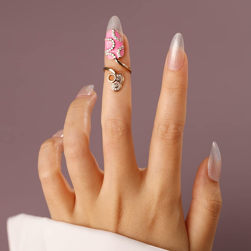 Rumtock Fingernail Opening Ring Rose Red Nail Decorative Knuckle Nail Ring for Women Nail Art