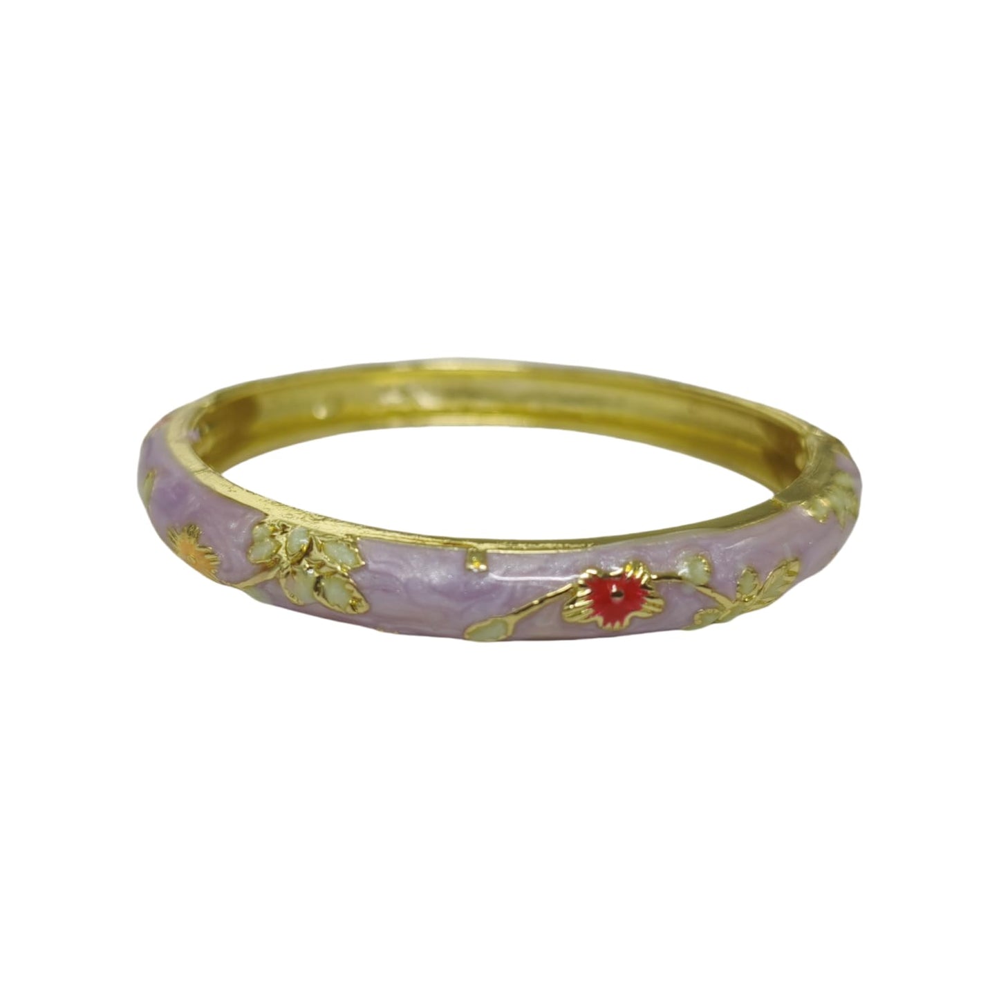 BlingNook Cloisonne Bracelet For Women, Chunky Bangle Trendy Cute Flower Enamel Bangles Multi Tone Engraved Cuff Gold Plated Bracelets Stackable Wife Jewelry Friendship Gift (Light Purple, One Size)
