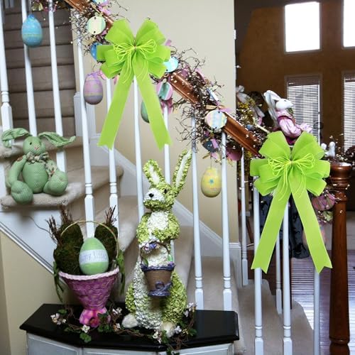 2 Pack Green Christmas Tree Bows 12x20inch Large Burlap Wreath Bow with Glitter String for Grinch Halloween Christmas Tree Topper Home Front Door Decor,Easter Bow,St. Patrick's Day Bow