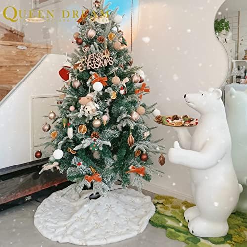 36 Inch Tree Skirt White Faux Fur Tree Skirt Christmas Plush Skirt New Year Xmas Holiday Decoration Christmas Ornament Gold