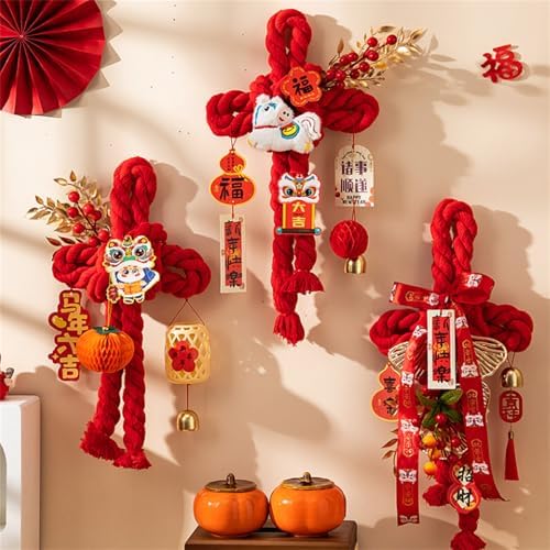 Handcrafted Cotton Thread Chinese Knot Ornament New Year Pendant for Holiday Parties and Gifting Easy Install Cotton Knot Wall Pendant with Hook for Holiday Parties Social