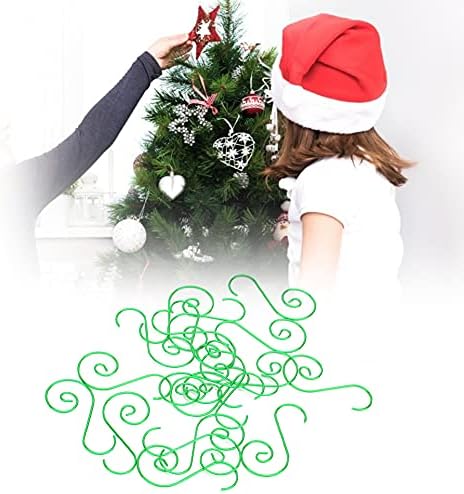 Cryfokt 60 Pcs Metal S Hooks for Christmas Tree Ornaments, 4 Colors (Green)