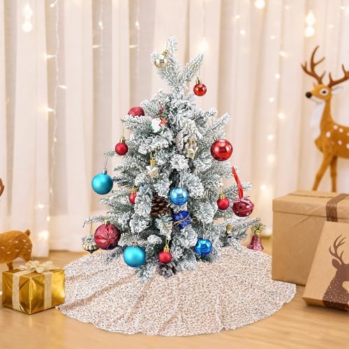 Glitter Christmas Tree Skirt 36 Inches: Champagne Gold Small Sequin Tree Skirt Cover for New Years Party