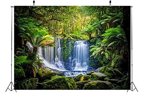 BELECO 20x10ft Fabric Jungel Forest Waterfall Photography Backdrop Tropical Rainforest Cascade Green Trees Landscape Background Walking Travel Outdoor Camping Activity Photo Shoot Studio Props - size: 20x10FT